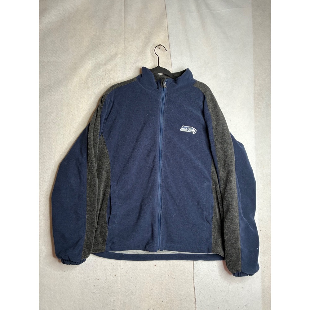 NFL Seattle Seahawks Mens Full Zip Fleece Jacket Navy Blue Gray Medium 3466